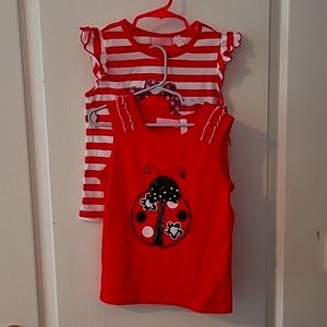 2 summer tops with cute art with glitter